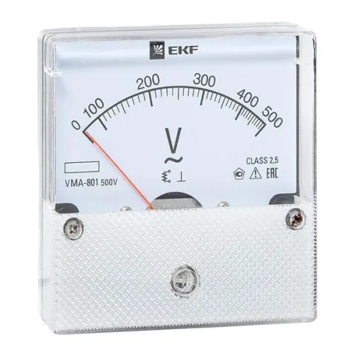 Вольтметр аналоговый VM-A801 на панель 80х80 (круглый вырез) 500В прямое подкл. EKF vm-a801-500/vma-801-500