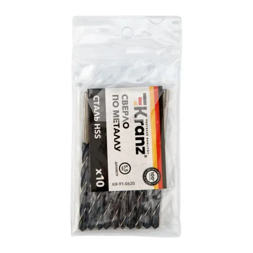 Сверло по металлу 5.5мм HSS DIN 338 (уп.10шт) Kranz KR-91-0620 фото 5