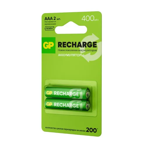 Аккумулятор AAA/HR03 RECHARGE 1.2В 400мА.ч 40AAAHCV-2CRSBC2 16/96 (блист.2шт) GP 20250 фото 3