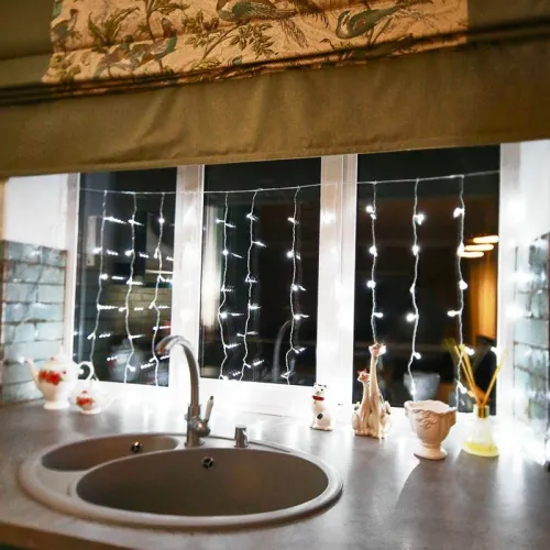 Гирлянда светодиодная "Светодиодный Дождь" 1.5х1м 96LED бел. 8Вт 230В IP20 с контроллером провод прозр. Neon-Night 235-025 фото 3