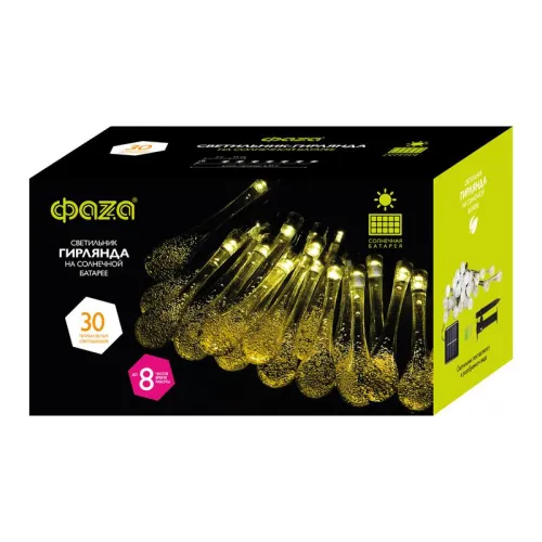 Светильник светодиодный SLR-G08-30W садовый; гирлянда капли теплый бел. солнечная батарея ФАZА 5040960 фото 7