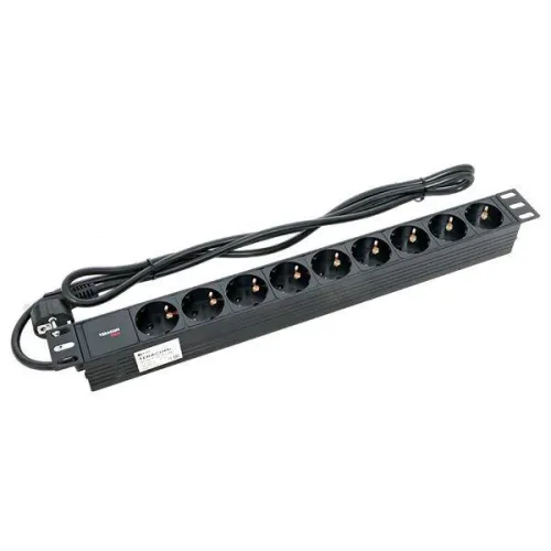 Блок PDU TERACOM PRO 19дюйм 1U 16А/250В 9 роз. Schuko шнур 2м 3х1.5кв.мм вилка Schuko корпус пластик черн. EKF TRP-HPD-PL-16A-9SH-2MSH фото 4