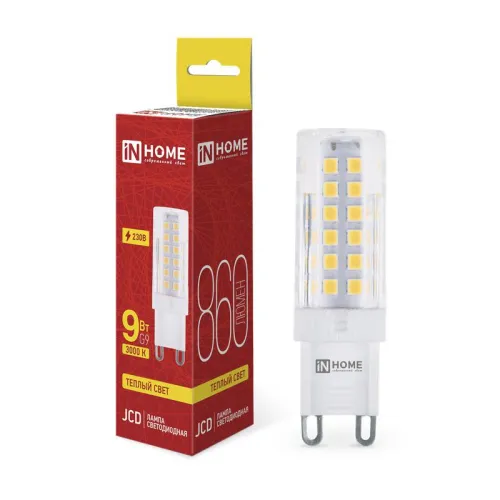 Лампа светодиодная LED-JCD 9Вт 230В G9 3000К 860лм IN HOME 4690612059037