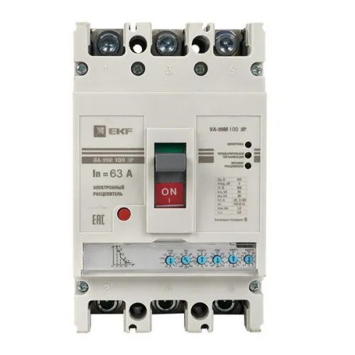 Выключатель автоматический 3п 100/63А 50кА ВА-99М PROxima электр. расцеп. EKF mccb99-100-63me фото 3
