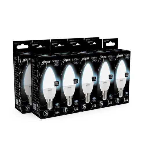 Лампа светодиодная Black 6.5Вт свеча 4100К нейтр. бел. E14 550лм GAUSS 103101207 фото 2