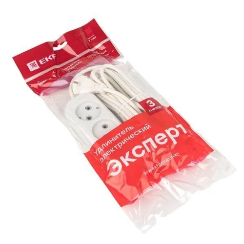 Удлинитель 3х5м без заземл. 10А IP20 Эксперт 2.2кВт ПВС 2х0.75 PROxima EKF UBA10-275-3-05 фото 4