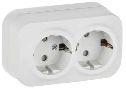 Розетка 2-м ОП GLORY РСш22-3-ХБм 16А с заземл. защ. шторки бел. матов. IEK ERH24-K01M-16