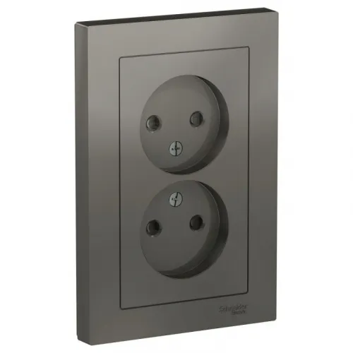Розетка 2-м СП AtlasDesign 16А IP20 без заземл. защ. шторки в сборе сталь SE ATN000922