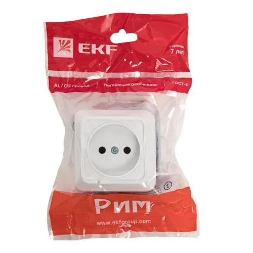 Розетка 1-м ОП Рим 10А IP20 без заземл. бел. EKF ENR10-022-10 фото 2