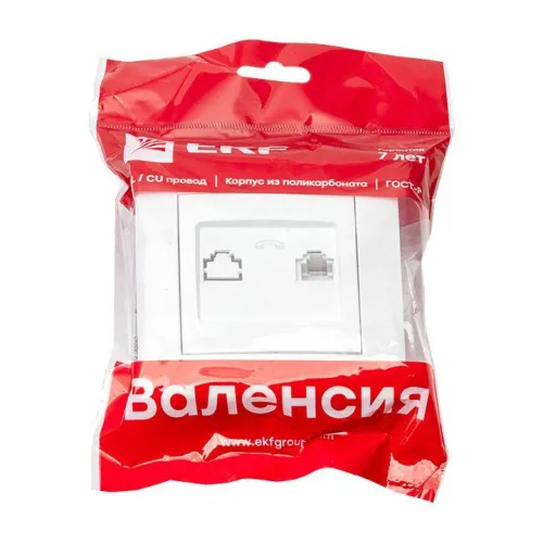 Розетка телефонная 1-м СП Валенсия RJ11 бел. PROxima EKF EWT01-034-10 фото 5