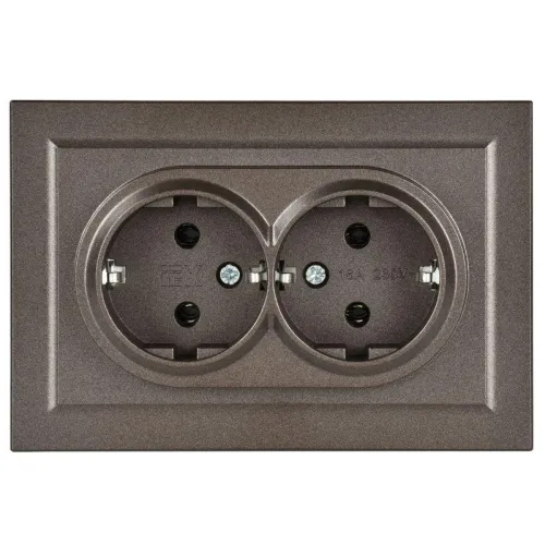 Розетка 2-м СП BRITE РС12-3-БрТБ 16А в сборе с заземл. без защ. шторок бронза IEK BR-R21-16-K45-F фото 2