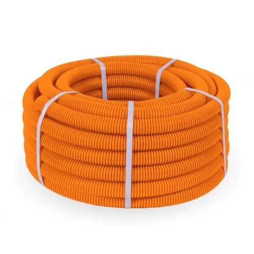 Труба гофрированная ПВХ легкая d32мм с протяжкой 350 Н оранж. (уп.25м) Промрукав PR01.0133 фото 2