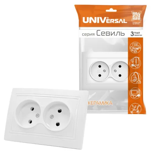 Розетка 2-м СП Севиль 16А IP20 без заземл. бел. UNIVersal С0102 фото 2
