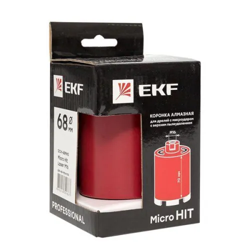 Коронка алмазная для дрелей с микроударом (верхнее пылеудаление) Micro Hit Laser M16 Professional DCH-68MHS EKF dch-68-mhs-m16 фото 5