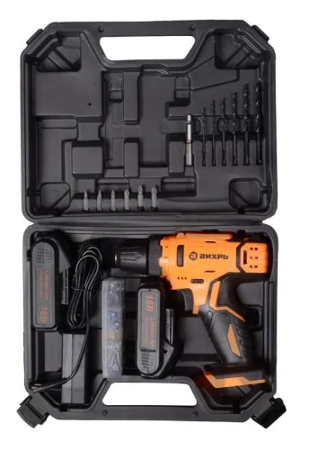 Дрель-шуруповерт аккумуляторная ДА-16Л-2КА с набором оснастки 65 предметов Вихрь 72/14/49 фото 5