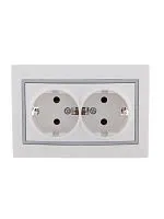 Розетка 2-м СП Mira 16А IP20 с заземл. с сер. вставкой керамика бел. LEZARD 701-0215-127