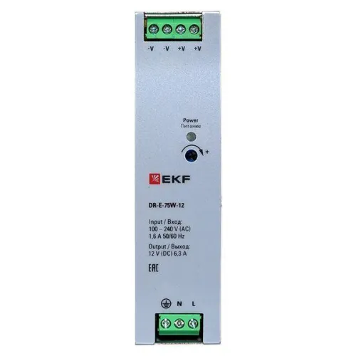 Блок питания на DIN-рейку 75Вт Uвх ~ 220В AC Uвых - 12В DC постоянного тока EKF DR-E-75W-12 фото 7