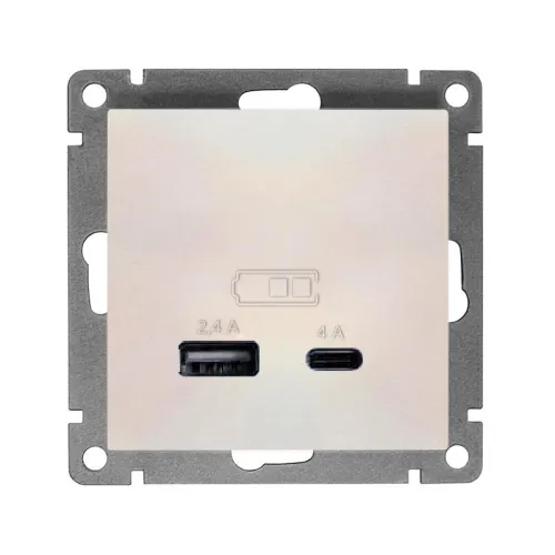 Розетка 2-м USB СП Афина тип А+С 5В 1х2.4А 2х4А механизм жемчуж. Universal А0059-OBr