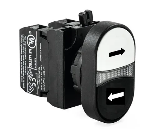 Кнопка сдвоенная (1НО+1НО) со стрелками "Влево-Вправо:(CP) черн./черн. EMAS CP101K20HHOK