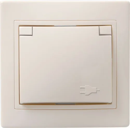 Розетка 1-м СП Кварта РСбш10-3-ККм 16А IP20 с заземл. защ. шторки с крышкой крем. GENERICA ERK12-K33-16-DM