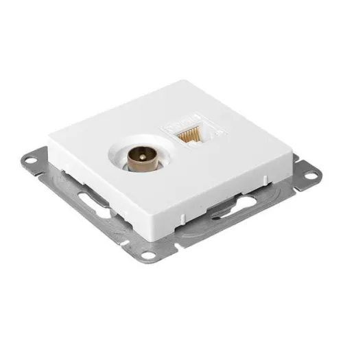 Розетка телевизионная + компьютерная СП Эпика TV + RJ45 кат.5 механизм бел. EKF UP1-SOW-TV+RJ фото 3