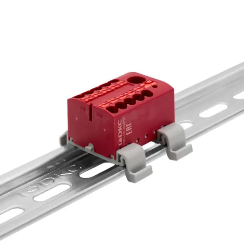 Блок распределительный зажим push-in 1 ввод 6кв.мм 10 точек подключения 25кв.мм красн. DKC DTP1-110-104SPUR фото 3
