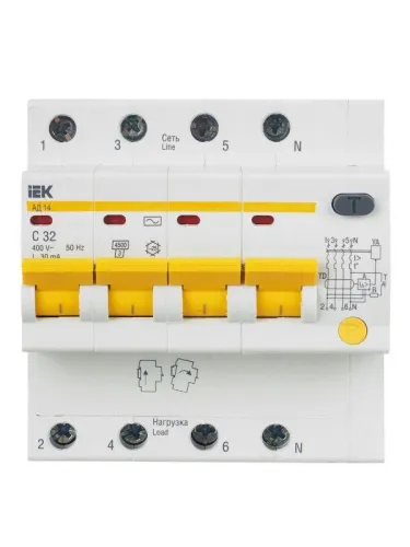 Выключатель автоматический дифференциального тока 4п C 32А 30мА тип AC 4.5кА АД-14 KARAT IEK MAD10-4-032-C-030 фото 3