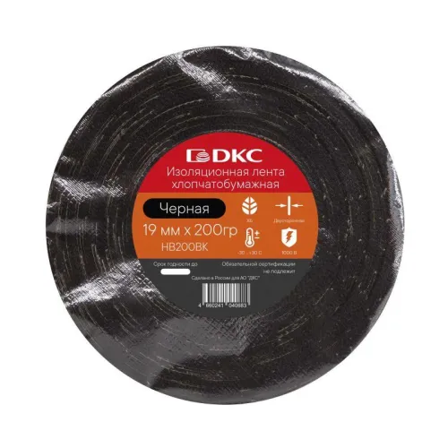Лента изоляционная ХБ 20мм (200гр) двухсторон. в рулоне черн. DKC HB200BK фото 2