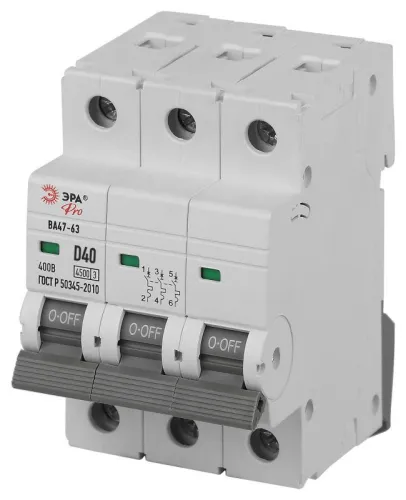 Выключатель автоматический 3п D 40А 4.5кА ВА47-63 PRO ЭРА Б0059481