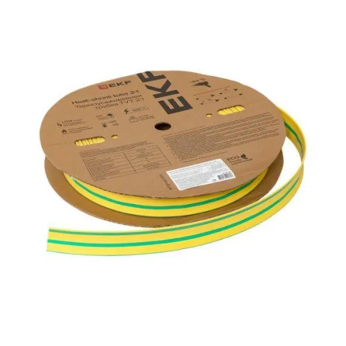 Трубка термоусадочная ТУТ нг 30/15 желт./зел. (уп.50м) EKF tut-30-yg фото 3