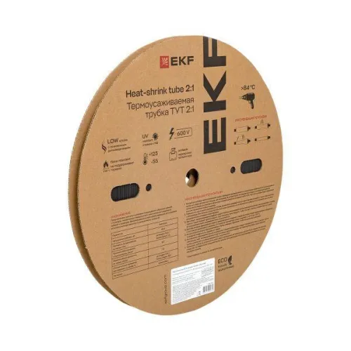 Трубка термоусадочная ТУТ нг 10/5 черн. (уп.100м) EKF tut-10-b