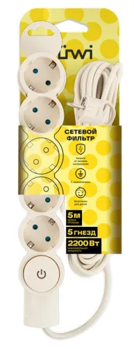 Фильтр сетевой 5х5м с/з с выкл 2кВт 10А/2 сл. кость Duwi 32573 4 фото 7