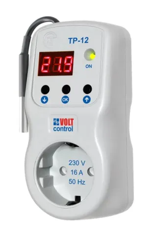 Терморегулятор в розетку ТР-12-3 с функцией реле напряжения 16А датчик сверху 10см НовАтек-Электро 3425606120-3