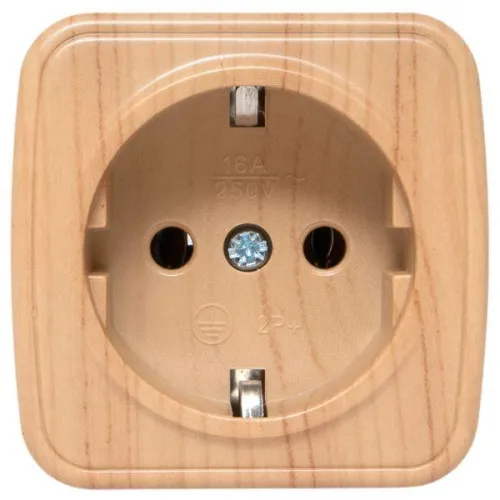 Розетка 1-м ОП Минск 16А IP20 с заземл. свет. дерево EKF EGR16-028-30 фото 2