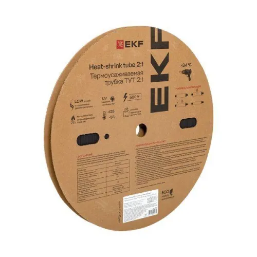 Трубка термоусадочная ТУТ нг 12/6 черн. (уп.100м) EKF tut-12-b