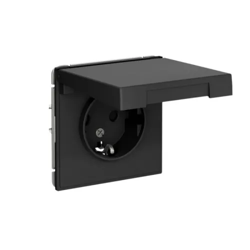 Розетка ArtGallery 16А IP20 с заземл. защ. шторки с крышкой механизм карбон SE GAL001046 фото 2