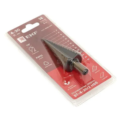 Сверло ступенчатое ST-4-30/2 HSS 14 ступ. EKF ST-4-30/2 фото 3