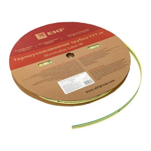 Трубка термоусадочная ТУТ нг 10/5 желт./зел. (уп.100м) EKF tut-10-yg фото 4