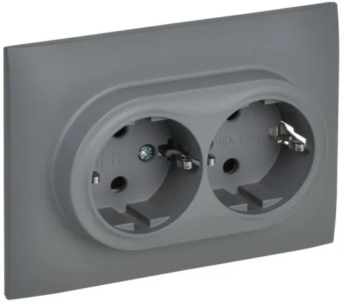 Розетка 2-м SKANDY 16А с заземл. защ. шторки в сборе SK-R07Gr сер. IEK SK-R24-16-K03-F