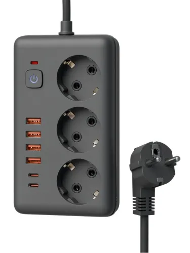 Удлинитель с сетевым фильтром 3х1.5м 10А 4USB + 2USBC 2500Вт ПВС 3х1 прямоуг. черн. КОСМОС FKsm1.5m-3gPF(B)USB фото 3