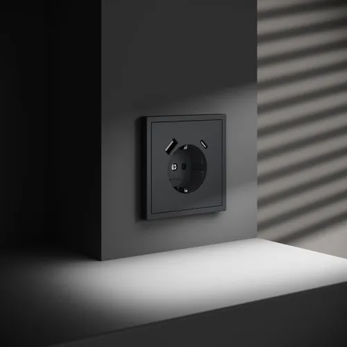 Розетка 1-м СП S70 16А с USB A+С с заземл. защ. шторки механизм графит Voltum VLS040507 фото 6