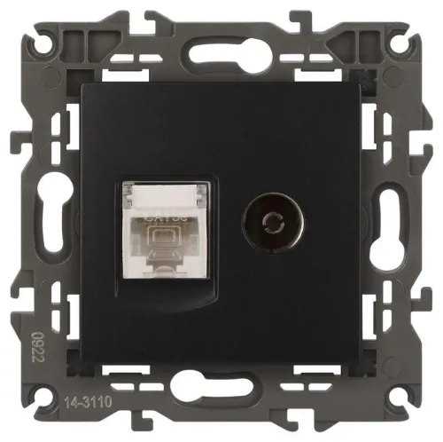 Розетка компьютерная + телевизионная 2-м Elegance 14-3110-05 RJ45 + TV IP20 механизм антрацит Эра Б0034318
