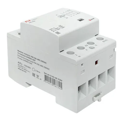 Контактор модульный КМ 63А 4NO 230В AC (3 мод.) AVERES EKF km-av-3-63-40-230V фото 3
