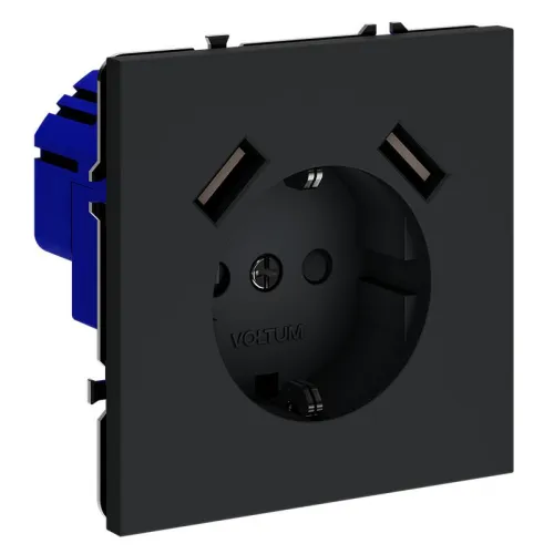 Розетка 1-м СП S70 16А с USB A+A с заземл. защ. шторки механизм графит Voltum VLS040407 фото 2