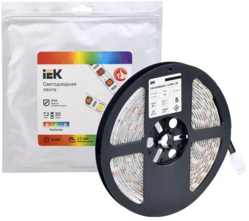 Лента светодиодная LED LSR-5050RGB30-7.2-IP65-12В (уп.5м) IEK LSR2-3-030-65-3-05 фото 2