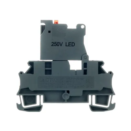 Клемма для предохранителя зажим Push-in 2 точки подключения индикация 24В 4кв.мм сер. DKC IPR-4-HESILED24 фото 2