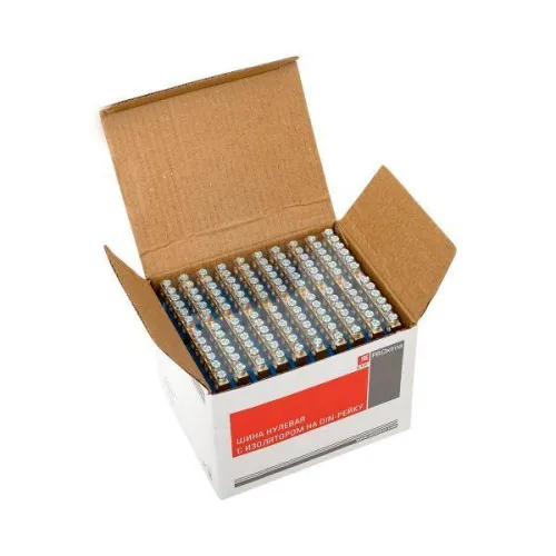 Шина нулевая N 6х9 12 отверстий синий изолятор на DIN-рейку латунь розн. стикер PROxima EKF sn0-63-12-d-r фото 3