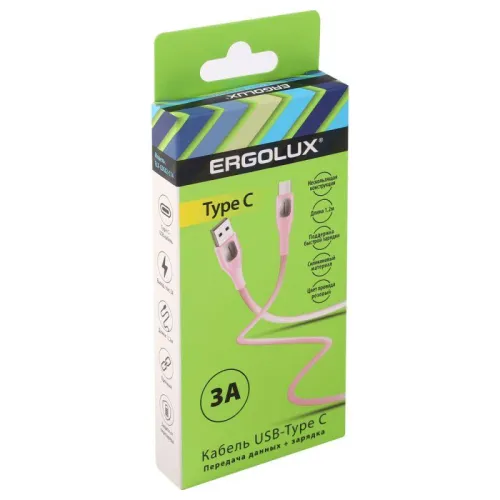 Кабель USB-Type C ELX-CDC02-C14 3А 1.2м зарядка+передача данных коробка роз. Ergolux 15302 фото 3