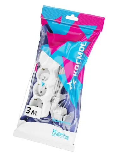 Удлинитель 3х3м с заземл. 10А IP20 ПВС 3х0.75 КОСМОС YKsm3m-3g-Z(10A)P фото 2