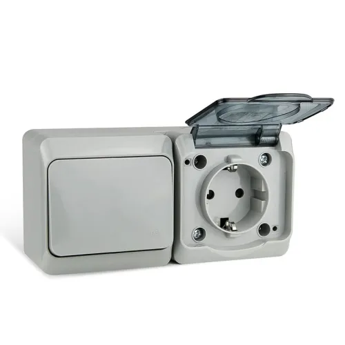 Блок ОП Nix (розетка 16А 250В с заземл. + 1-кл. выкл. 10А) IP54 сер. TOKOV ELECTRIC TKE-NX-V1RZ-C06T-IP54 фото 4